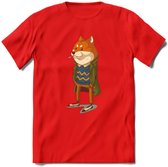 Casual vos T-Shirt Grappig | Dieren honden Kleding Kado Heren / Dames | Animal Skateboard Cadeau shirt - Rood - XXL