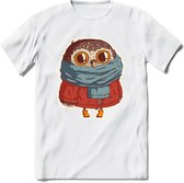 Winter uil T-Shirt Grappig | Dieren uilen Kleding Kado Heren / Dames | Animal Skateboard Cadeau shirt - Wit - 3XL