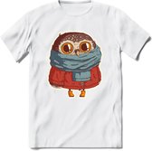Winter uil T-Shirt Grappig | Dieren uilen Kleding Kado Heren / Dames | Animal Skateboard Cadeau shirt - Wit - XL