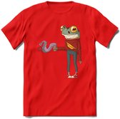 Casual koffie kikker T-Shirt Grappig | Dieren reptiel Kleding Kado Heren / Dames | Animal Skateboard Cadeau shirt - Rood - M