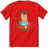 Casual zeehond T-Shirt Grappig | Dieren zeehonden Kleding Kado Heren / Dames | Animal Skateboard Cadeau shirt - Rood - XXL