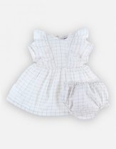Noukie's - Geruitr  jurk + bloomer - Wit met lurux - 1 jaar / 80