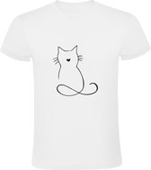 Kat | Heren T-shirt | Wit | Cat | Kitten | Poes | Tekening | Dierendag | Huisdier