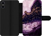Étui pour téléphone iPhone XS Max Bookcase - Imprimé marbré - Goud - Natuursteen - Avec compartiments - Étui portefeuille avec fermeture magnétique