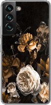 Geschikt voor Samsung Galaxy S22 hoesje - Roos - Goud - Boeket - Siliconen Telefoonhoesje
