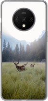 Geschikt voor OnePlus 7T hoesje - Bos - Herten - Mist - Siliconen Telefoonhoesje