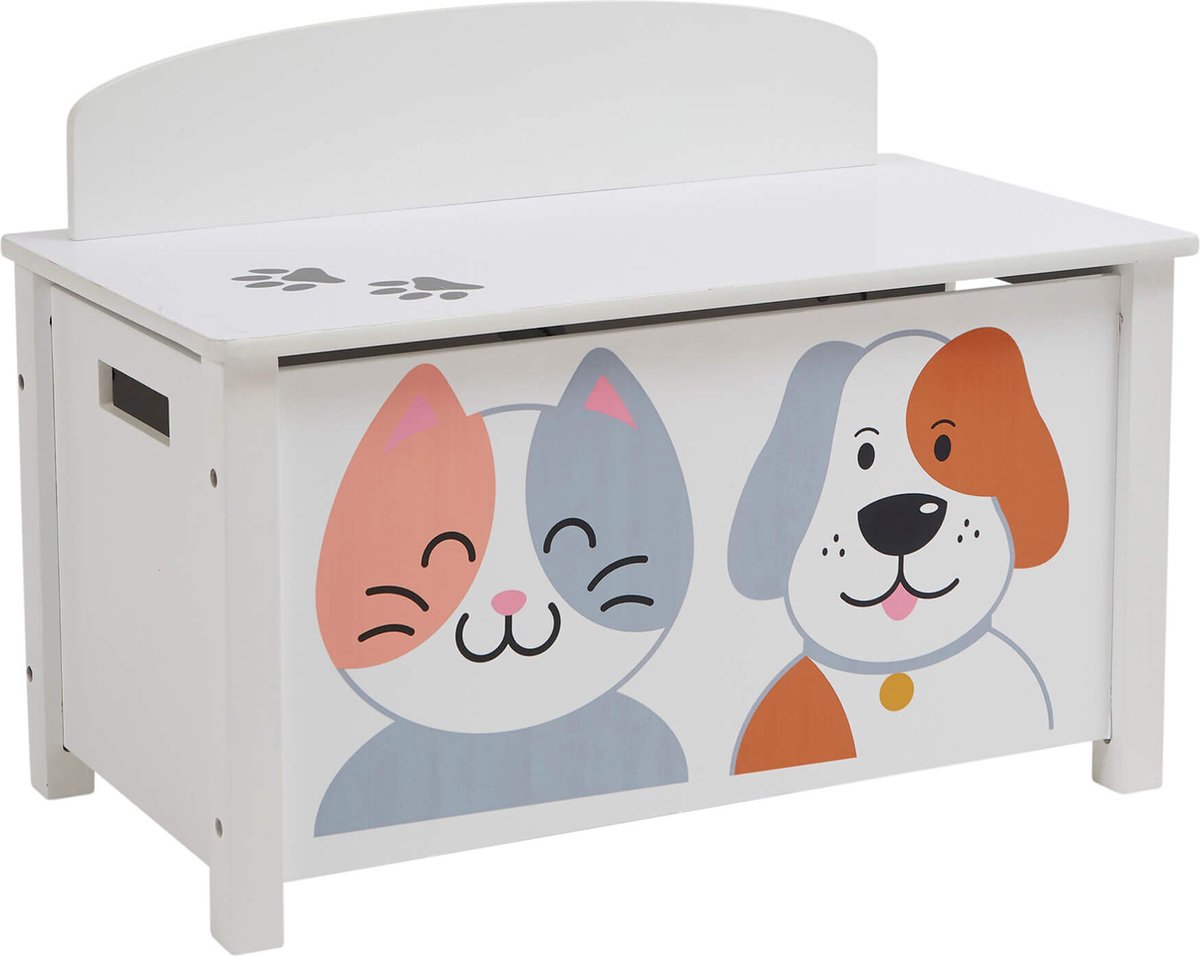 Speelgoedkist - Houten Speelgoedkist vrolijk design Katten- En Honden