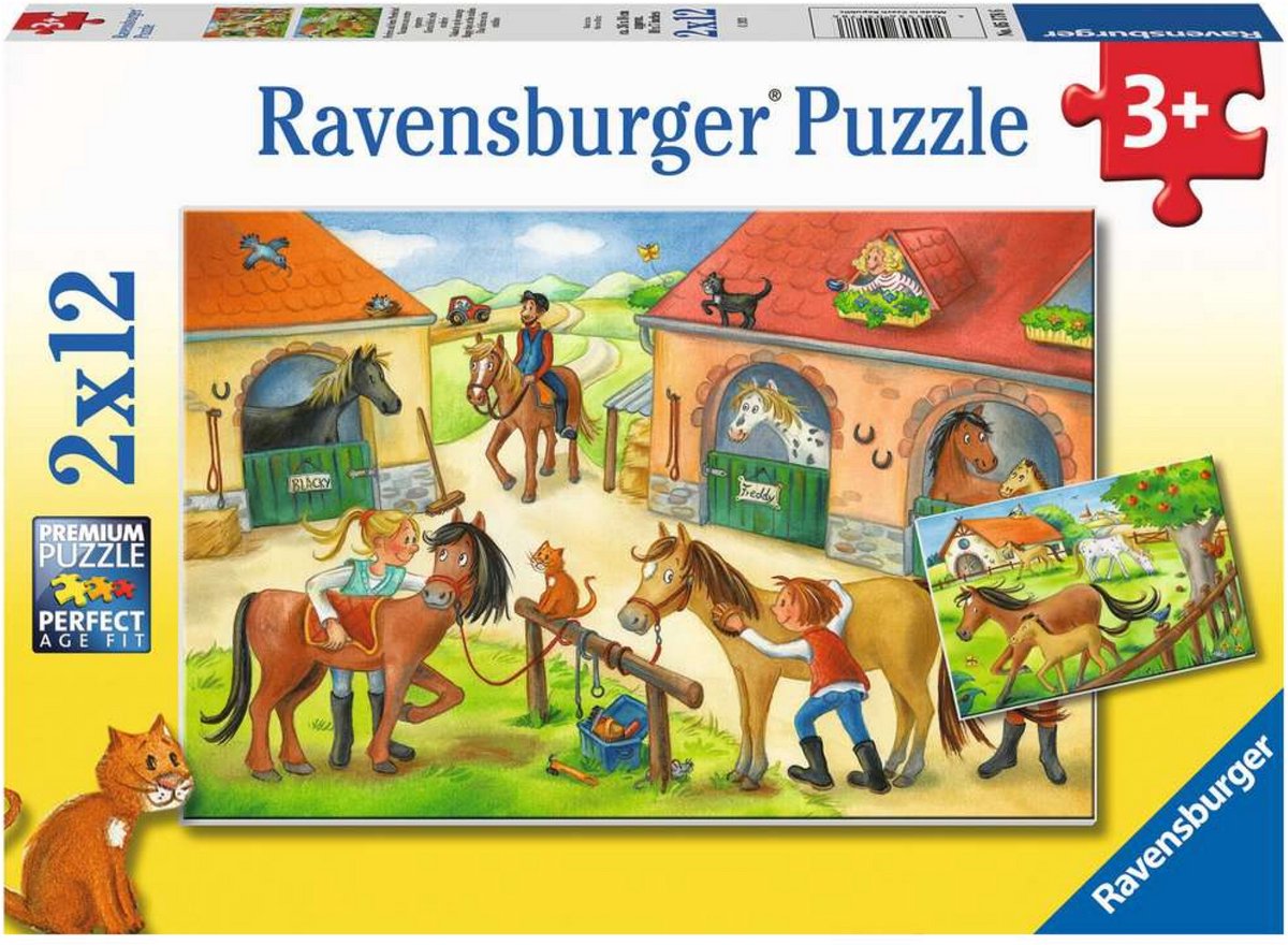Ravensburger puzzel Vakantie op de manege - Twee puzzels - 12 stukjes - kinderpuzzel