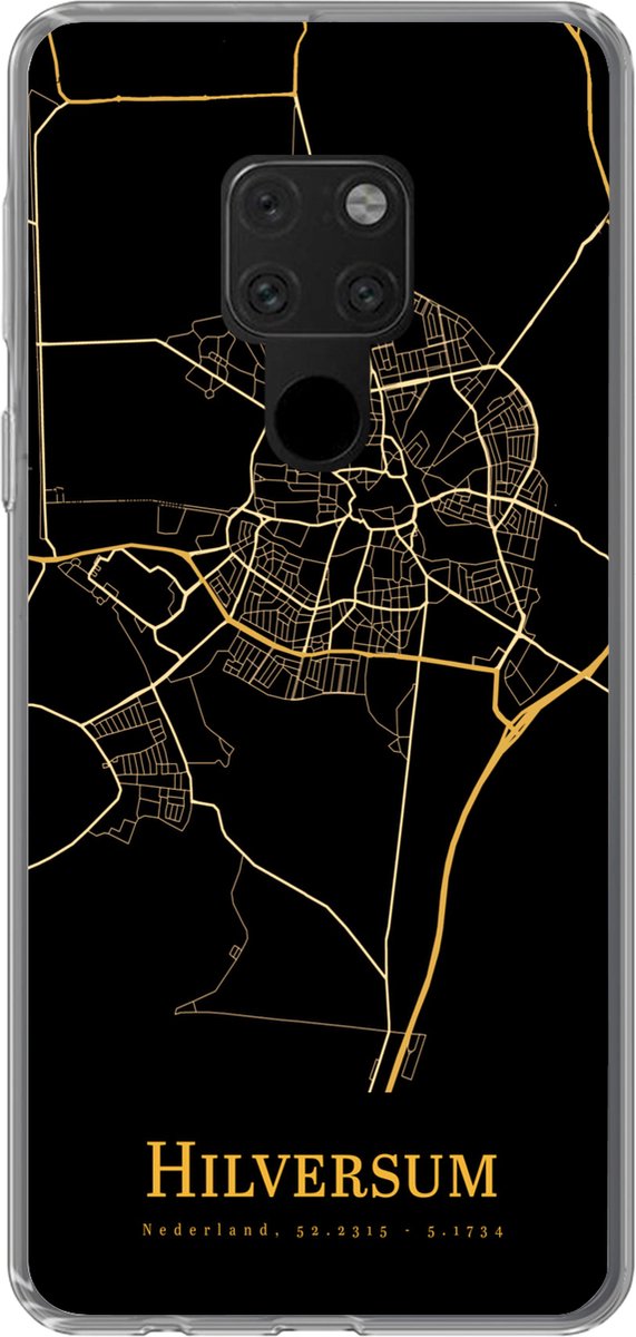 Telefoonhoesje Geschikt voor Huawei P40 Lite hoesje - Hilversum - Kaart - Goud - Zwart - Siliconen Telefoonhoesje Telefoonhoesje