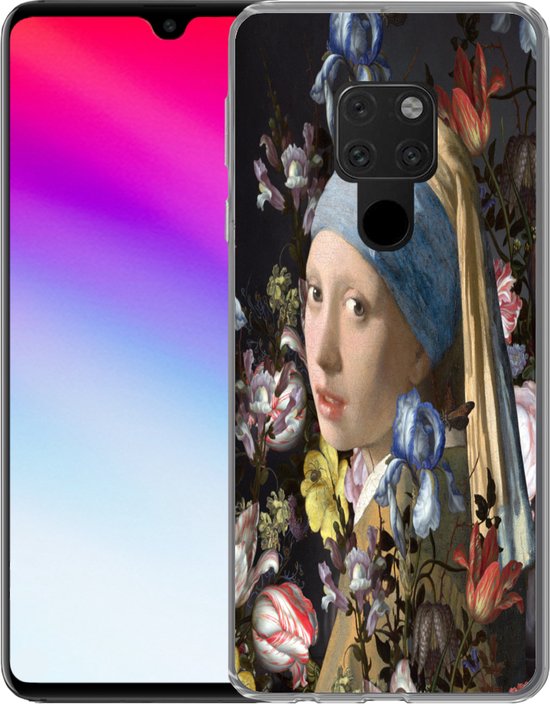 Telefoonhoesje Geschikt voor Huawei P40 Lite hoesje - Meisje met de parel - Johannes Vermeer - Bloemen - Siliconen Telefoonhoesje Telefoonhoesje
