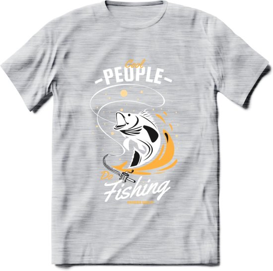 Cool People Do Fishing - Vissen T-Shirt | Geel | Grappig Verjaardag Vis Hobby Cadeau Shirt | Dames - Heren - Unisex | Tshirt Hengelsport Kleding Kado - Licht Grijs - Gemaleerd - XL