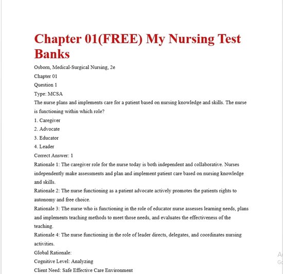 test bank Osborn, MedicalSurgical Nursing, 2e (ebook), margo linden