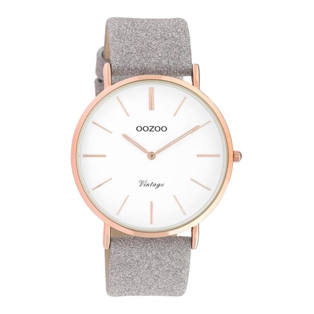 OOZOO Vintage series - rosé goudkleurige horloge met taupe leren band - C20151 - Ø40
