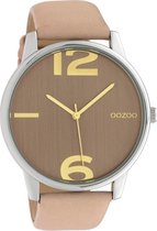 OOZOO Timepieces - Zilveren horloge met zacht roze leren band - C10371 - Ø45