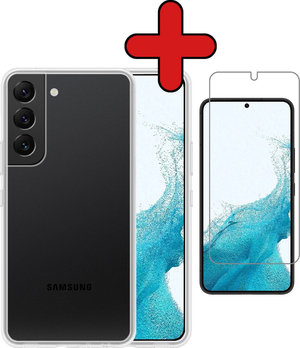 Samsung S22 Hoesje Siliconen Case Cover Met Screenprotector - Samsung Galaxy S22 Hoesje Cover Hoes Siliconen Met Screenprotector - Transparant