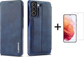 Luxe Telefoonhoesje voor Samsung Galaxy S22 Plus | Hoogwaardig Leren Bookcase | Luxe Uitstraling | Flip Case | Portemonnee | Blauw + 1x Screenprotector