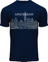 Fox Originals Canal Front Amsterdam T-shirt Heren & Dames Katoen Navy Blauw Maat M