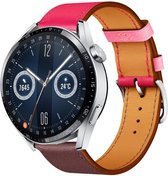Lederen smartwatch bandje - geschikt voor Huawei Watch GT 2 / GT 3 / GT 3 Pro 46mm / GT 2 Pro / GT Runner / Watch 3 / Watch 3 Pro - knalroze/roodbruin