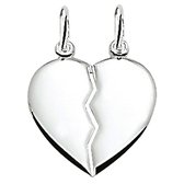 Vriendschapshartje® Breekhartje gerhodineerd zilver - hanger met 2 zilveren Jasseron kettingen 50cm 1mm - hart hanger - breekhart