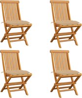 Decoways - Tuinstoelen 4 stuks met beige kussens massief teakhout