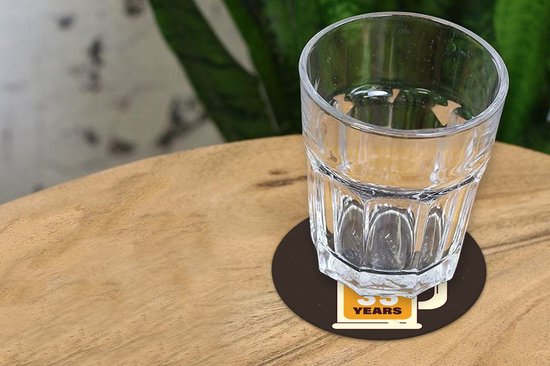 Sous-verres pour verres - Ronds - Bières - Anniversaire - 35 ans - 10x10 cm - Sous-verres en verre - 6 pièces