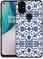 Trendy Telefoonhoesjes OnePlus Nord N10 5G GSM Hoesje met Zwarte rand Flower Blue