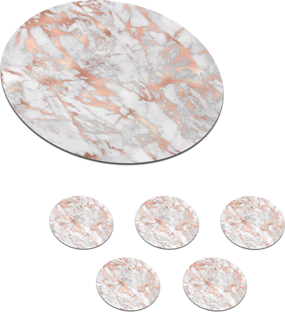 Onderzetters voor glazen - Rond - Marmer - Aderen - Glitter - 10x10 cm - Glasonderzetters - 6 stuks