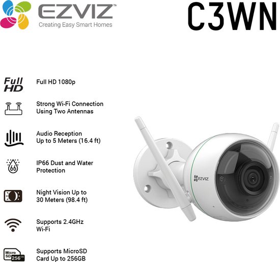 C3wn 1080p Fhd Caméra De Surveillance Sans Fil Extérieur - Vision Nocturne  - Double Antenne Wifi - Alarme - Video surveillance BUT