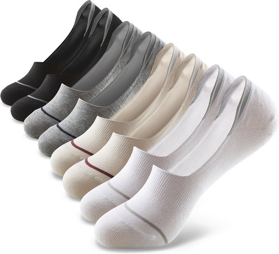Onzichtbare sokken met verstevigende zool - Wit/Zwart/Beige/Grijs - 8 pack - Monfoot