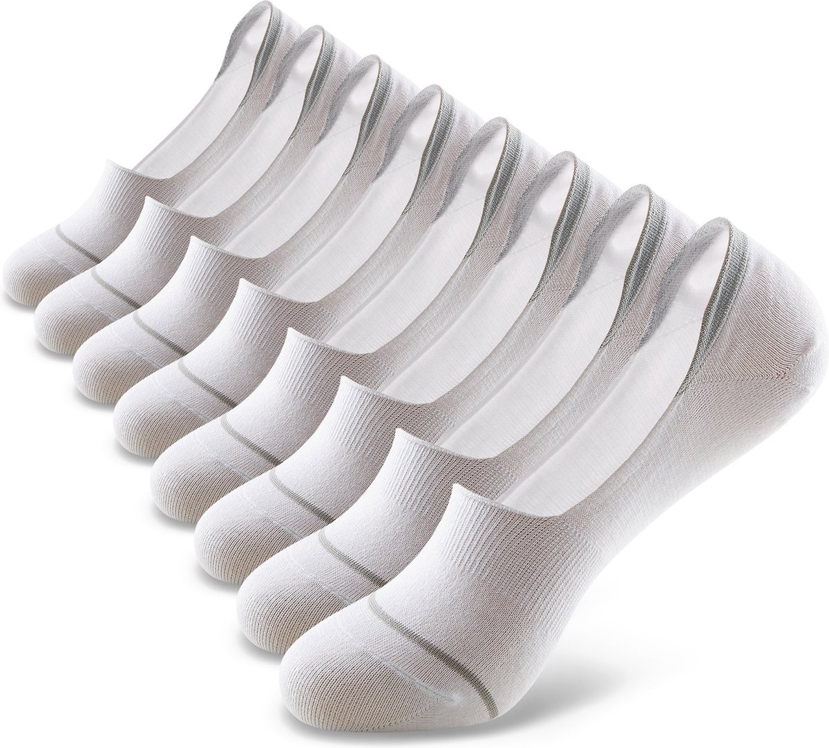 Monfoot - Witte Onzichtbare Lage Sokken met Siliconen Grip - Heren, Dames, Unisex - 8 Paar - Wit - Elastisch en Ademend