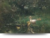 Maison de France - Canvas Moeder eend met kroost - canvas - 100 x 150 cm