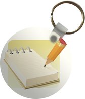 Sleutelhanger - Een illustratie van een kladblok met een potlood met gum - Plastic - Rond - Uitdeelcadeautjes
