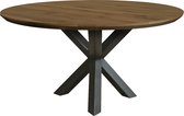 Ronde eikenhouten tafel met facetrand warm bruin - gedraaid spin-poot onderstel