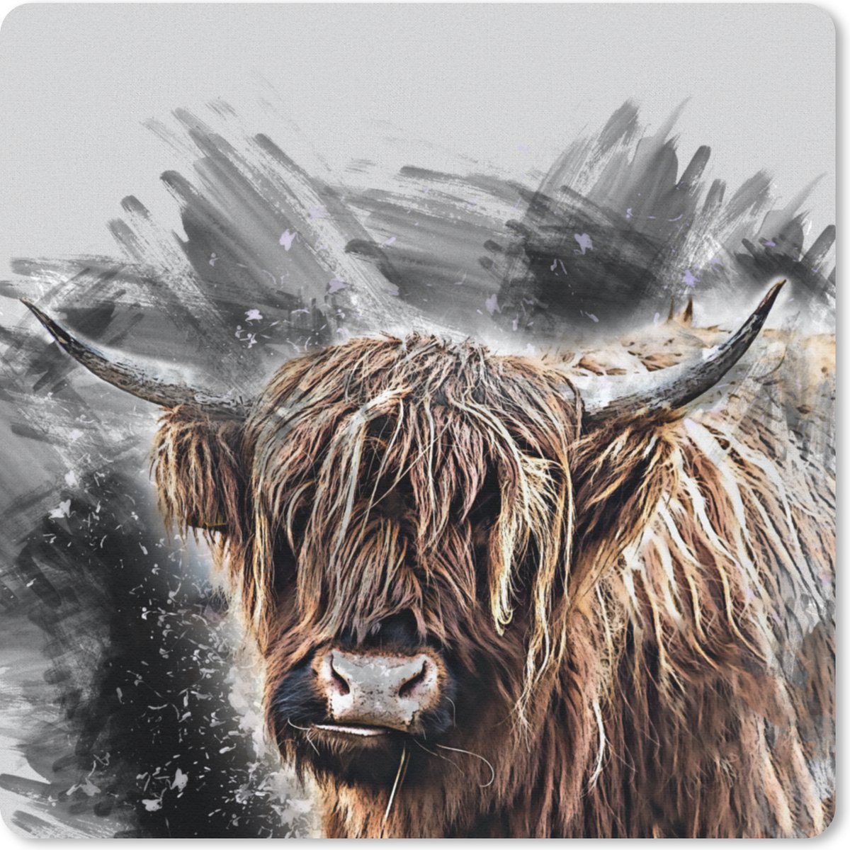 Muismat 20x20 cm - Mousepad Portret Schotse Hooglander - Abstract - Muismatten