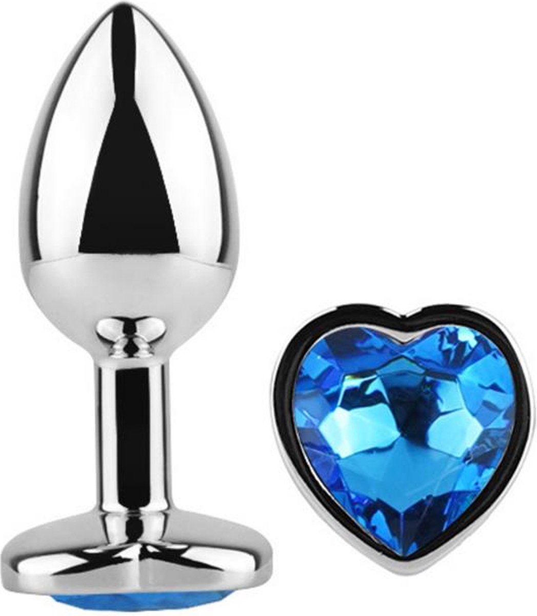 Goedkoopste Heart Shaped Butt Plug Blue Sapphire Size L