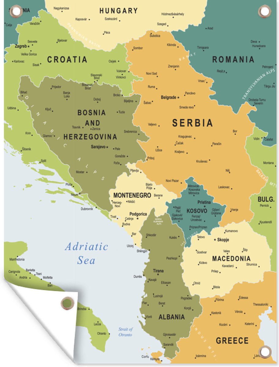 Quels Sont Les 13 Pays Des Balkans Décoration murale extérieur Carte colorée avec les pays des Balkans dont la  Serbie -... | bol.com