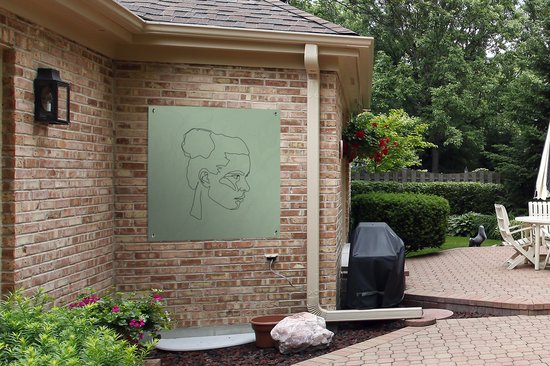 Illustration femme avec chignon sur fond vert affiche de jardin toile en vrac 100x100 cm - Toile de jardin / Toile d'extérieur / Peintures pour l'extérieur (décoration de jardin)