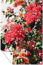 Tuinposters buiten Roze bloemen in een struik - 60x90 cm - Tuindoek - Buitenposter