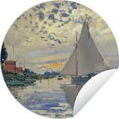 Tuincirkel Sailboat at Le Petit-Gennevilliers - Schilderij van Claude Monet - 90x90 cm - Ronde Tuinposter - Buiten