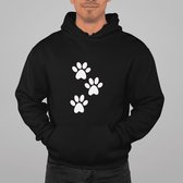 Three Paw Print Hoodie, Cute Dog Owner Gifts, Unique Hooded Sweatshirt Design, Gifts For Dog Lovers, Hoodie With Cute Paw Print Design, D004-056B, 3XL, Zwart