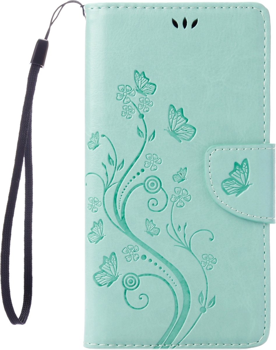 Mobigear Telefoonhoesje geschikt voor Apple iPhone SE (2020) Hoesje | Mobigear Flowers Bookcase Portemonnee | Pasjeshouder voor 2 Pasjes | Telefoonhoesje voor Pinpas / OV Kaart / Rijbewijs - Turquoise