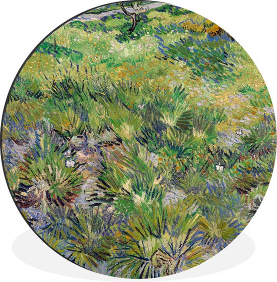 WallCircle - Wandcirkel - Muurcirkel - Lang gras met vlinders - Schilderij van Vincent van Gogh - Aluminium - Dibond - ⌀ 90 cm - Binnen en Buiten