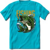Fishing - Vissen T-Shirt | Grappig Verjaardag Vis Hobby Cadeau Shirt | Dames - Heren - Unisex | Tshirt Hengelsport Kleding Kado - Blauw - S