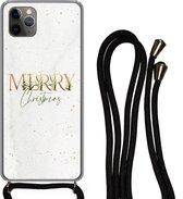 Hoesje met koord Geschikt voor iPhone 11 Pro Max - Kerst - Quotes - Merry Christmas - Spreuken - Goud - Siliconen - Crossbody - Backcover met Koord - Telefoonhoesje met koord - Hoesje met touw