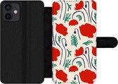 Bookcase Geschikt voor iPhone 12 telefoonhoesje - Bloemen - Roos - Patronen - Met vakjes - Wallet case met magneetsluiting