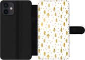 Bookcase Geschikt voor iPhone 12 Mini telefoonhoesje - Dennentak - Kerst - Goud - Patroon - Met vakjes - Wallet case met magneetsluiting