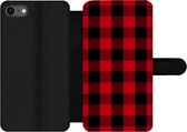 Bookcase Geschikt voor iPhone 7 telefoonhoesje - Plaid - Zwart - Rood - Met vakjes - Wallet case met magneetsluiting