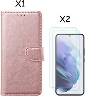 Samsung S22 Plus hoesje Rose Goud Samsung Galaxy S22 Plus 5G hoesje bookcase portemonnee cover - Samsung hoesje S22 Plus - Samsung S22 Plus screenprotector / 2X Beschermglas
