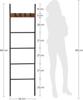 FURNIBELLA -échelle porte-serviettes, porte-serviettes, porte-échelle, étagère adossée à 5 niveaux, 44 x 160 cm, gain de place, cadre en métal, 4 crochets, style industriel, vintage marron-noir LLS016B01