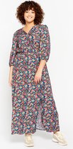 LOLALIZA Maxi-jurk met bloemenprint - Marine Blauw - Maat 42